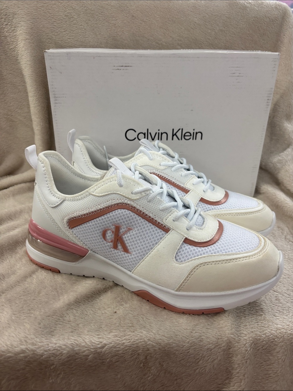 Calvin Klein White & Blush Chunky Mesh Sneakers